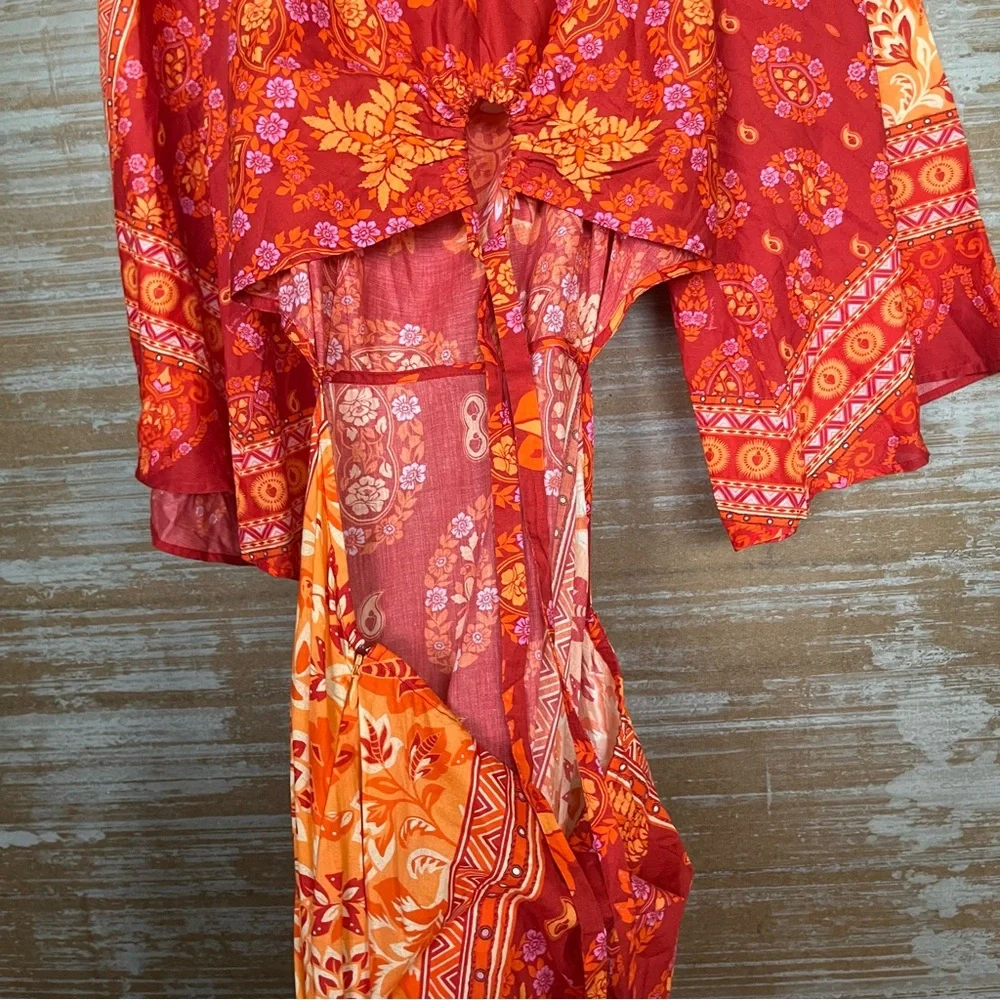 Farm  Rio Anthropologie Printed Cut Out Tiered Hem Dress Boho Western Womens S - Picture 9 of 9